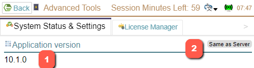 Application Version under System Status & Settings